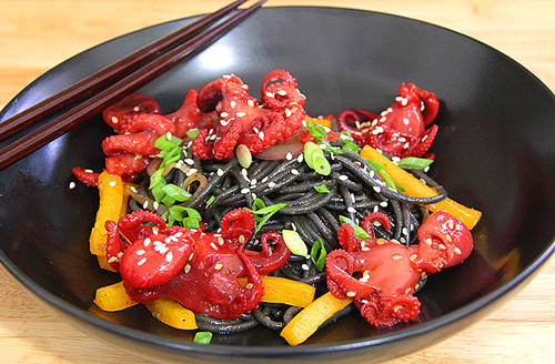 Squid Ink Pasta with Grilled Octopus - Mogwai Soup Blog